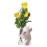 3 pcs yellow roses in a vase w/ bear