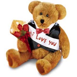 Customizable message bear with 3 pcs fresh red rose