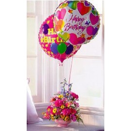 Mylar balloons with assorted daisies