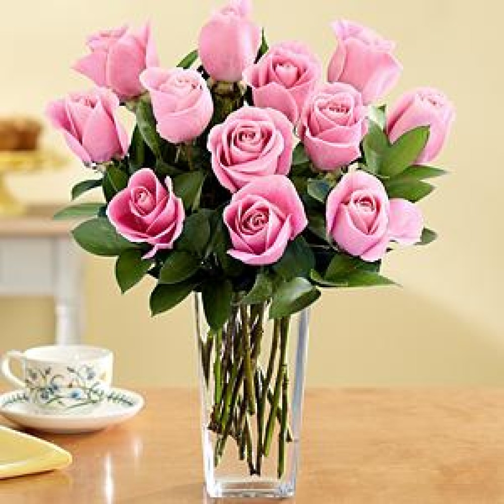 One Dozen Long Stemmed Pink Roses