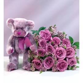 Roses with purple teddy bear