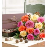 1 dozen Multicolored Roses Bouquet with chocolates