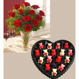 Dozen Red Roses With 16 mini chocolate