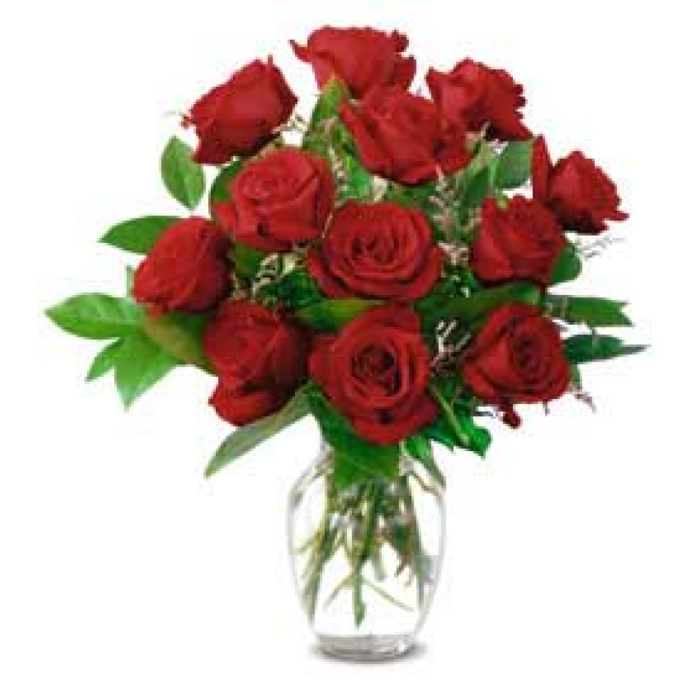 1 Dozen Roses in a Glass Vase