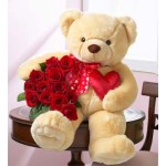 A Cute Teddy bear With Roses