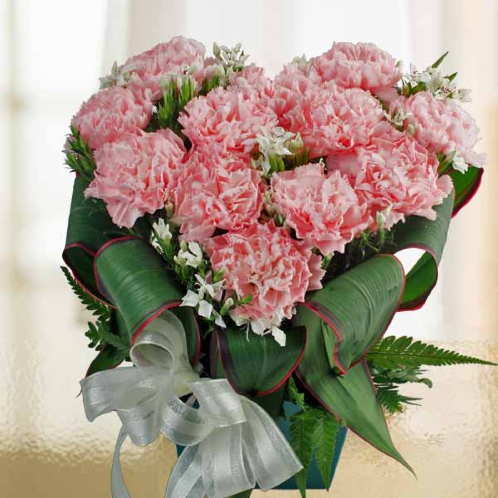 10 Pink Carnations Heart-Shape Arrangement 