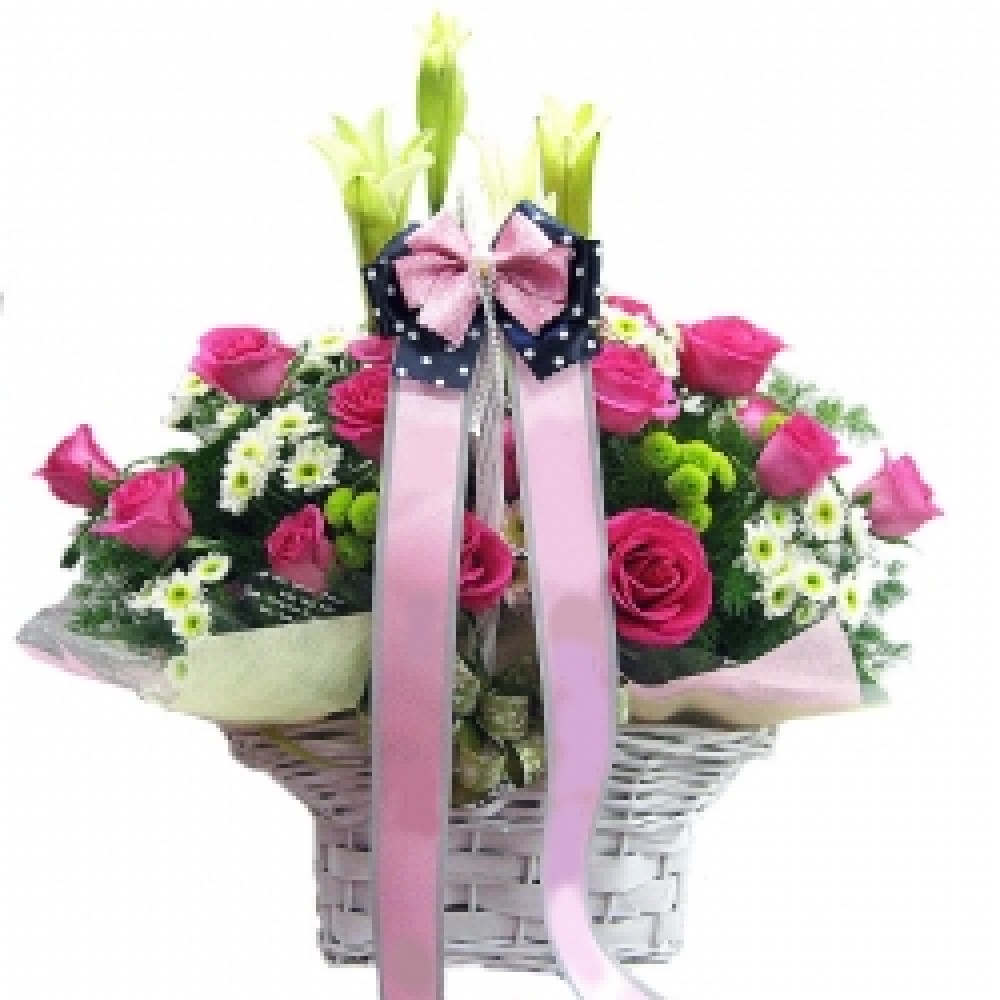 18 Pink roses basket 