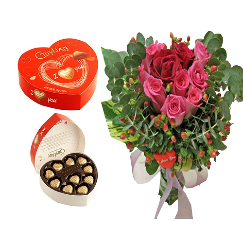  12 Roses with Belgian Chocolate