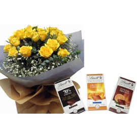 18 Yellows Roses With Lindt Excellence Chocolate