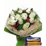 12 White Roses with  Cadburry Chocolate