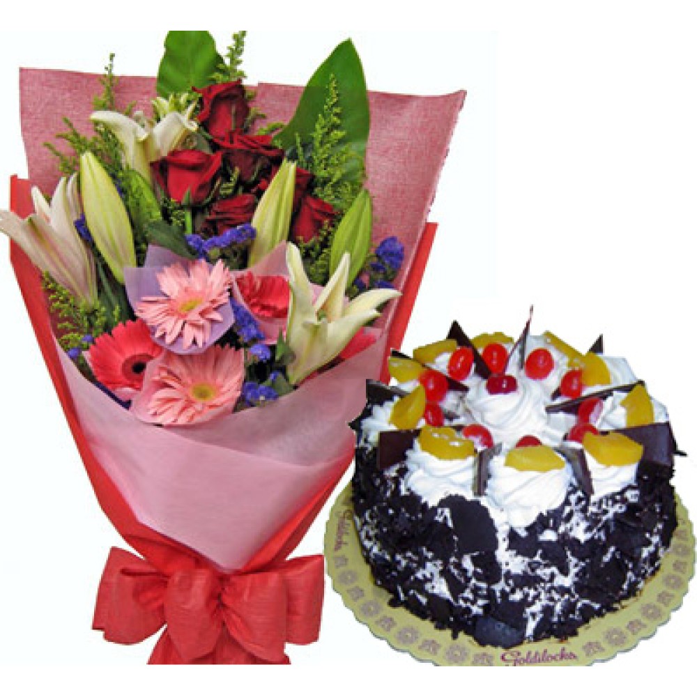 Flowers with Black Forest Cake