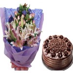 Pink FLowers with  Ultimate Chocolate Cake