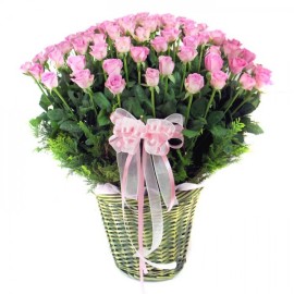 100 Pink Roses basket 