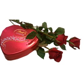 3 Red Roses with Lindt: Lindor, Swiss Chocolate 