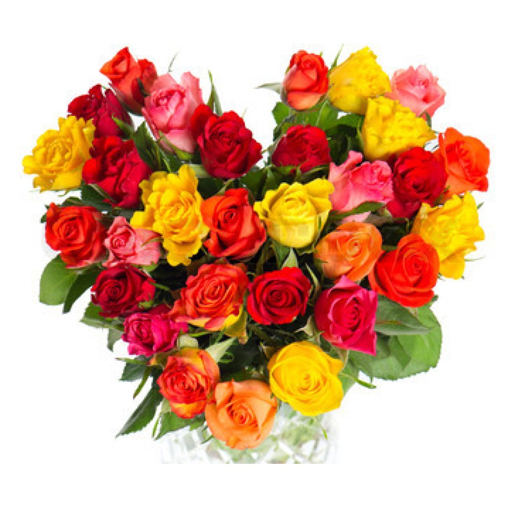 36 Mixed Heart Shaped Roses